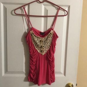 Pink tank top macrame beaded embellished